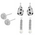 Style guide showing three ways to wear TIAVINO's interchangeable stud and pendant earrings